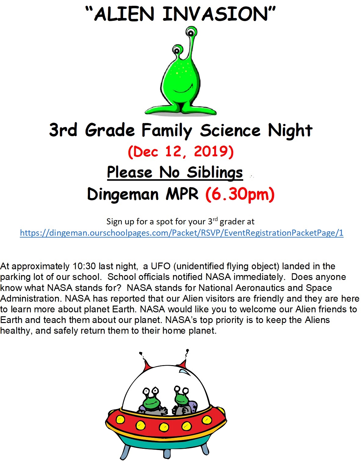 3rd Grade Family Science Night